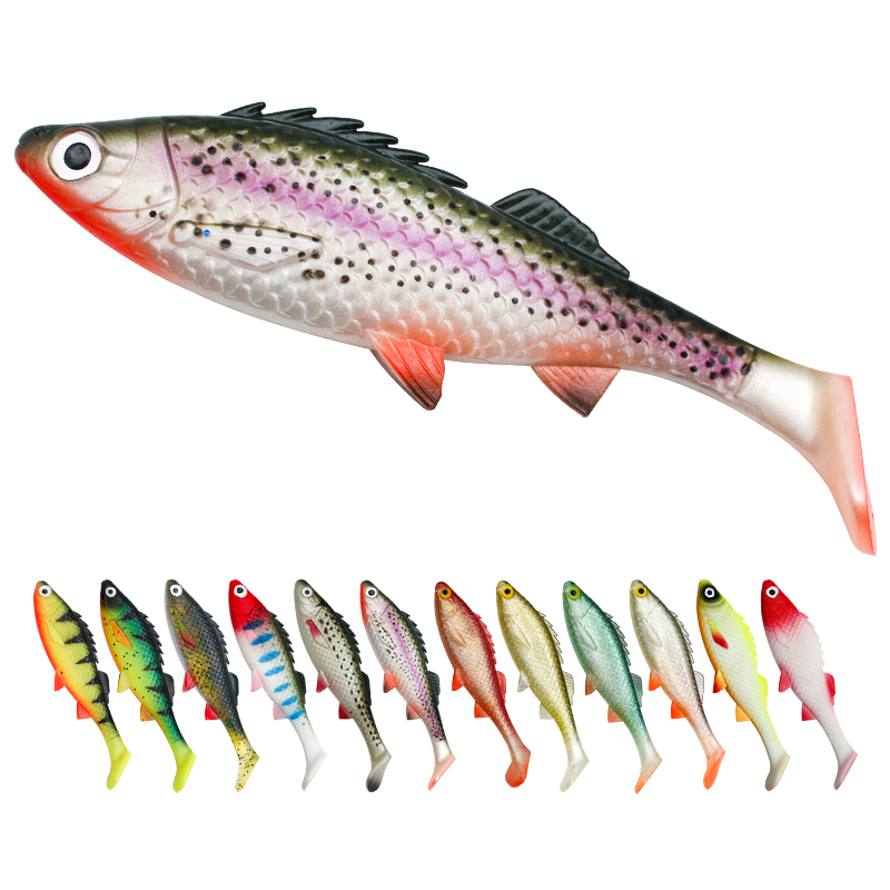 Bleak Paddle Tail 38g 155mm Fishing Soft Lures 3D Eyes T Tail Artificial Bait Colorful Plastic Pike Fishing Lures
