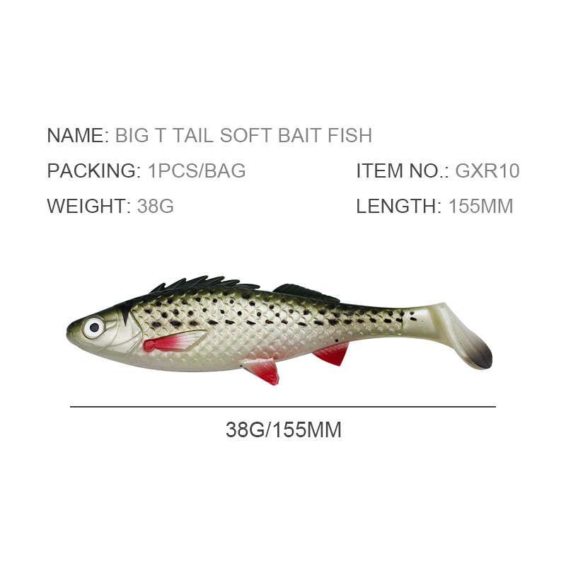 Bleak Paddle Tail 38g 155mm Fishing Soft Lures 3D Eyes T Tail Artificial Bait Colorful Plastic Pike Fishing Lures
