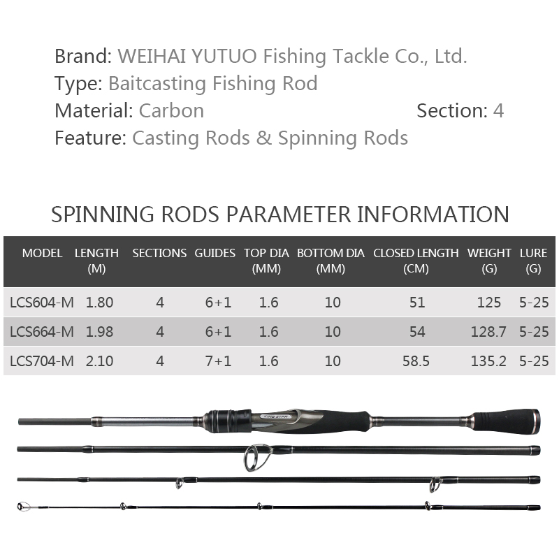 Extendable Lure Fishing Rod M Section 1.8m 1.98m 2.10m High Carbon Fiber Custom Carp Sea Bass Fishing Rod Bait Casting Lure Rod