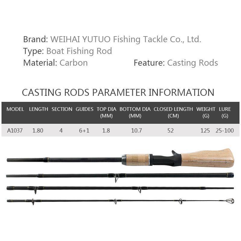Custom 4 Section Travel Casting Lure Fishing Rods 1.8m High Carbon Fiber Portable Fishing Travel Bait Baitcasting Rod