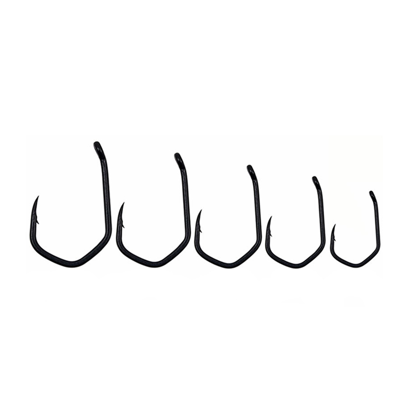 High Quality High Carbon Steel Tetrafluoroethylene Barbed Carp Hook with Rings 2# 4# 6# 8# 10# Carp Fishing V-Curve Barbed Hooks