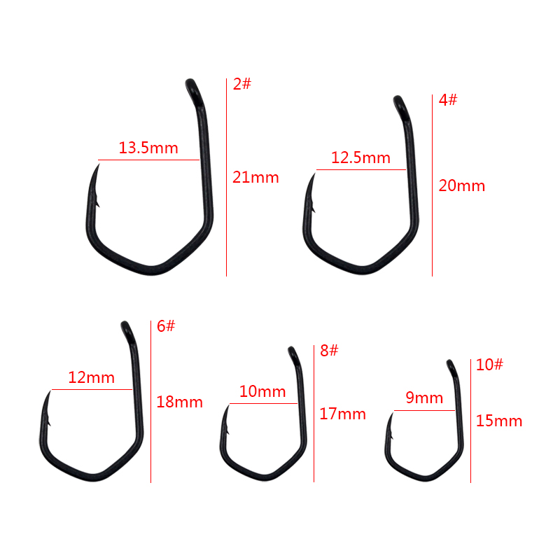 High Quality High Carbon Steel Tetrafluoroethylene Barbed Carp Hook with Rings 2# 4# 6# 8# 10# Carp Fishing V-Curve Barbed Hooks