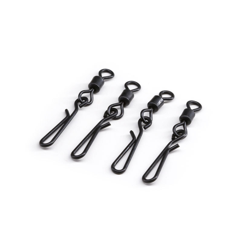 Carp Fishing Swivels Q Shape Long Body Quick Change Swivel 4# Flexi Ring Clips Swivel Matte Black Connector Terminal Tackle