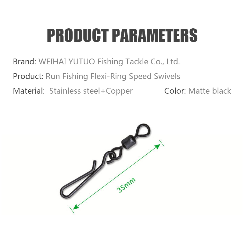 Carp Fishing Swivels Q Shape Long Body Quick Change Swivel 4# Flexi Ring Clips Swivel Matte Black Connector Terminal Tackle