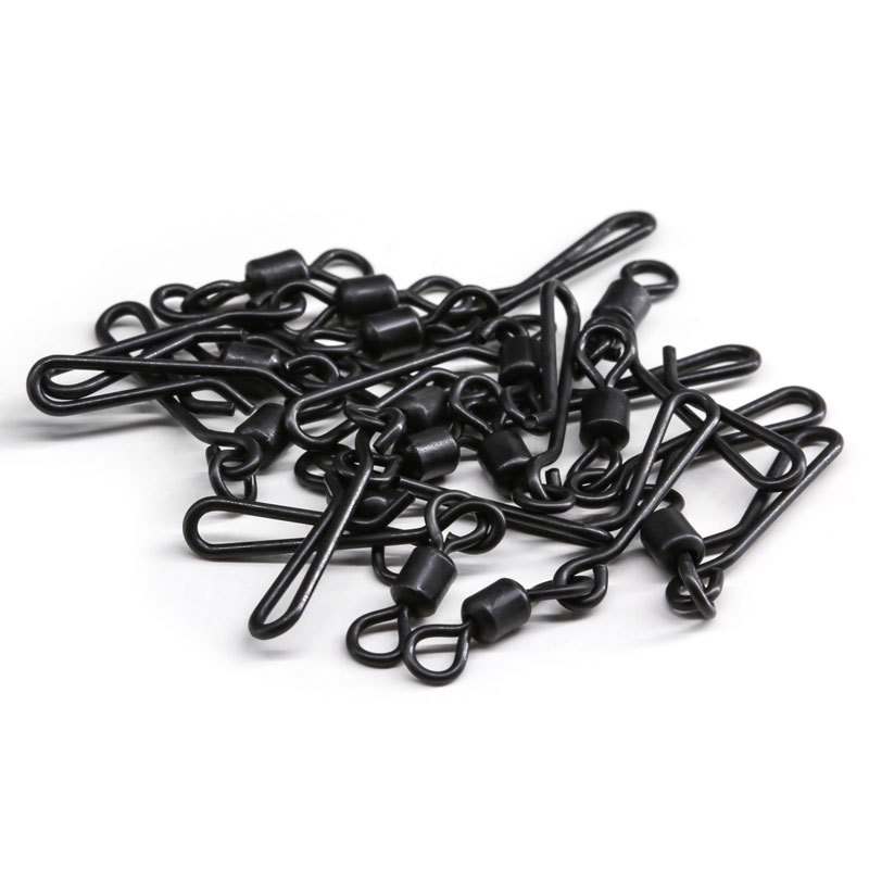 Carp Fishing Swivels Q Shape Long Body Quick Change Swivel 4# Flexi Ring Clips Swivel Matte Black Connector Terminal Tackle