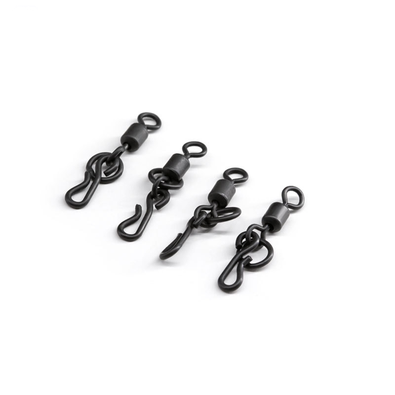 Carp Fishing Connector Matt Black Rolling Swivels With Hanging Snap 4# Carp Fishing Terminal Tackle