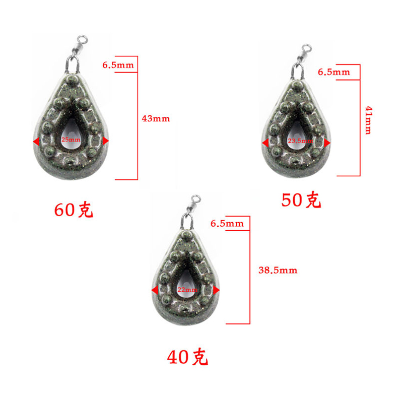 European Carp Fishing 40g 50g 60g Drop Shaped Lead Sinker Fishing Accessories Terminal Tackle