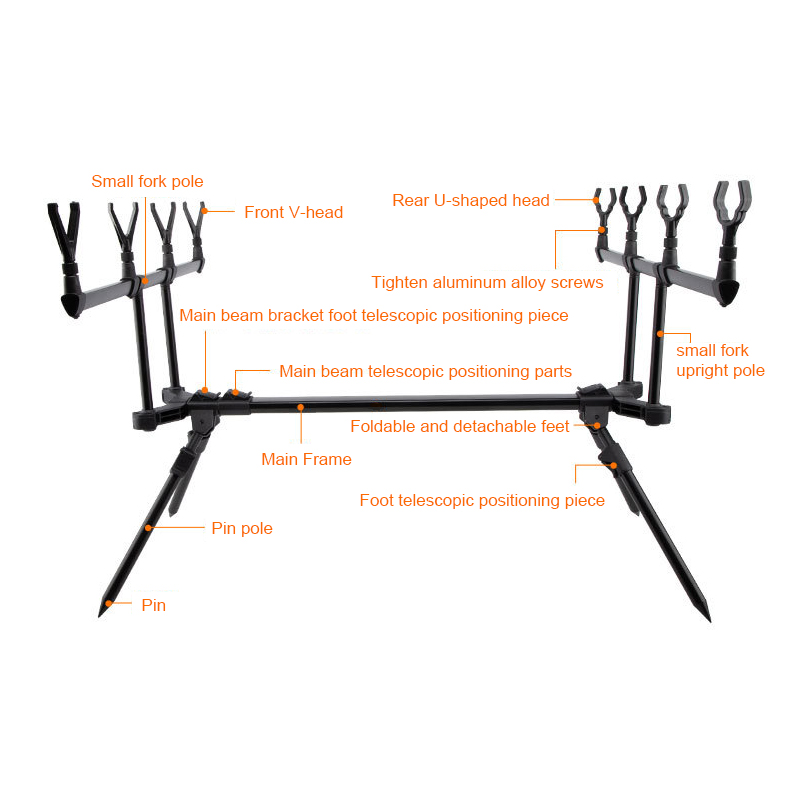 Aluminum Alloy Adjustable Durable Retractable Carp Fishing Rod Pod Stand Set With Bag