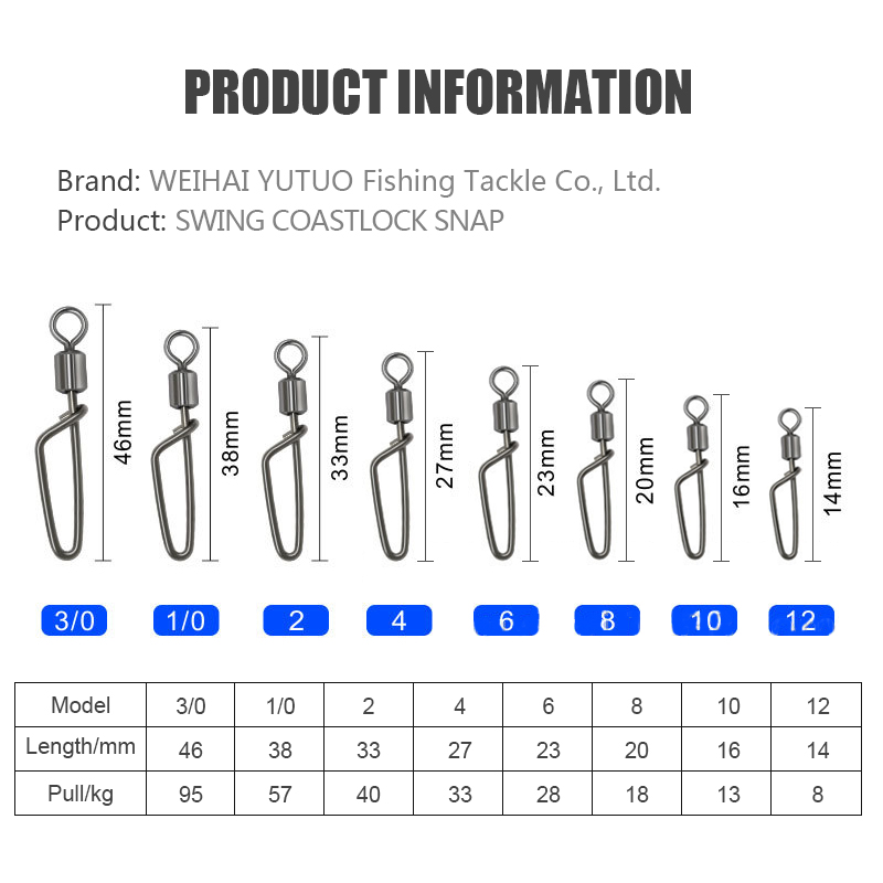 Fishing Connector Swivels Pin Snap 1/0#-12# Fishing Snap Rolling Swivel Fishhook Lure Fishing Accessories