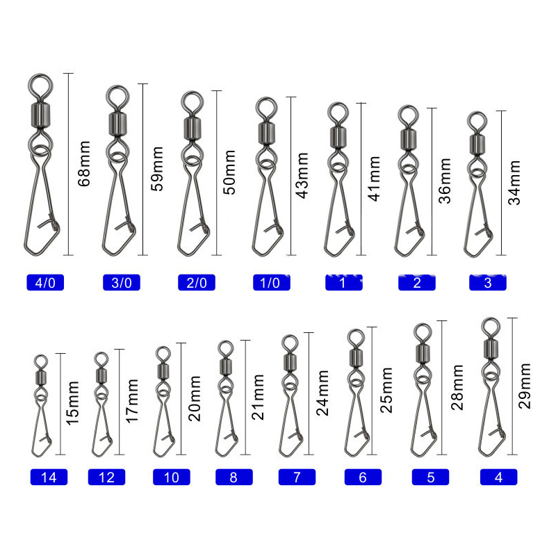 Custom 4/0-14# Carp Fishing Swivels Snap Rolling Swivel Impressed Rolling Swivel With Inter Lock Snap Or Double Safety A Snap