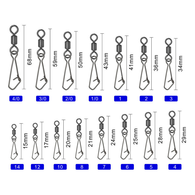 Carp Fishing Swivels Snap Rolling Swivel 4/0-14# Impressed Rolling Swivel With Inter Lock Snap Or Double Safety A Snap