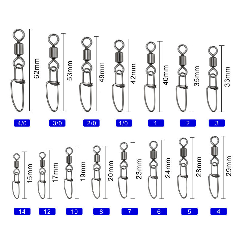 Wholesale 4/0-14# Brass Rolling Swivel With Insurance Snap Fishing Tackle Accessories For Carp Fishing