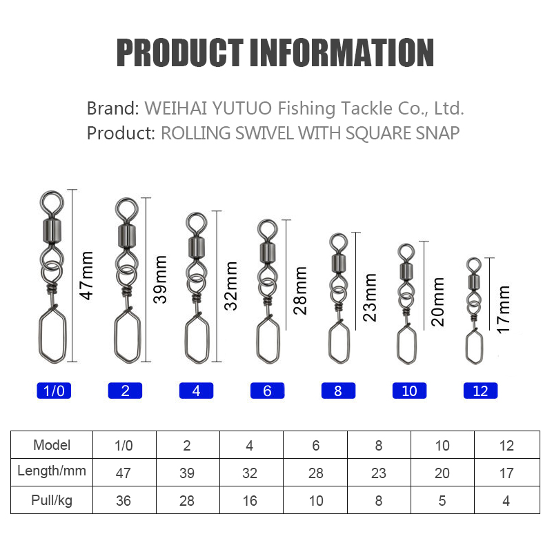 Yatai American Square Pin Reinforced Pin Eight Ring Lock Dual Buckle Connector 1/0-12# Fishing Lure Accessories