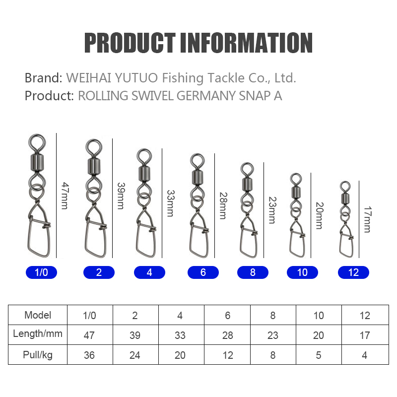 Yatai American Rotary shore lock dual buckle connector Brass Rolling Swivel With Hooked Snap Fishing Accessories