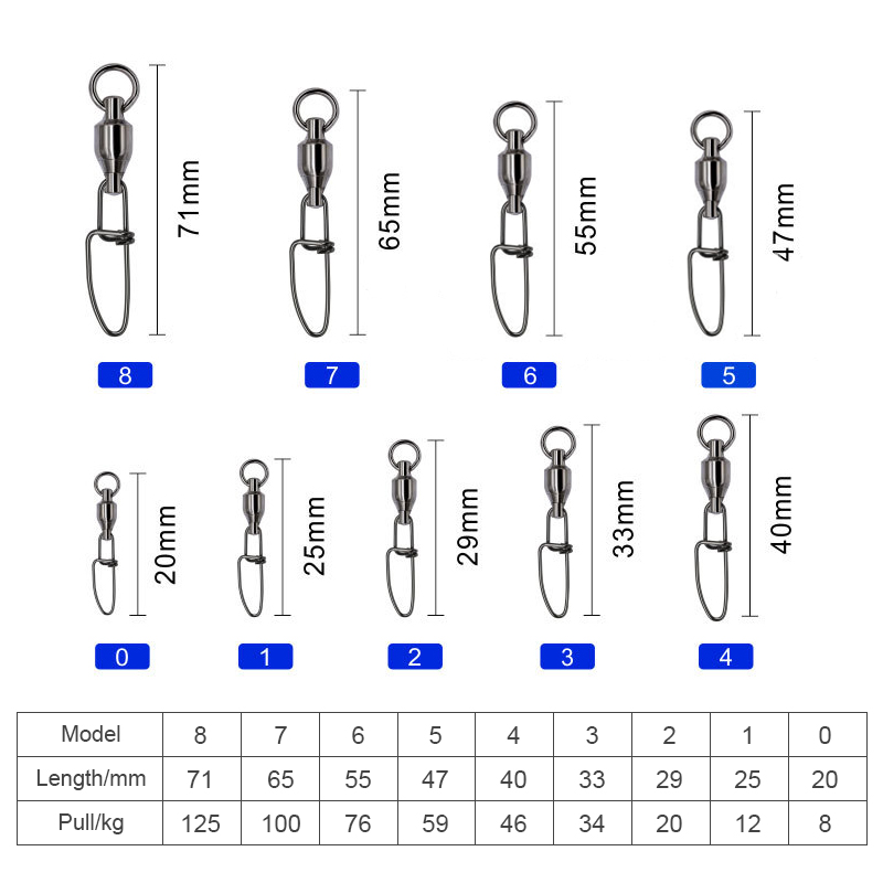 High Speed Freshwater Saltwater Brass Fishing Ball Bearing Swivel Insurance Snap 0#-8# For Freshwater Seawater