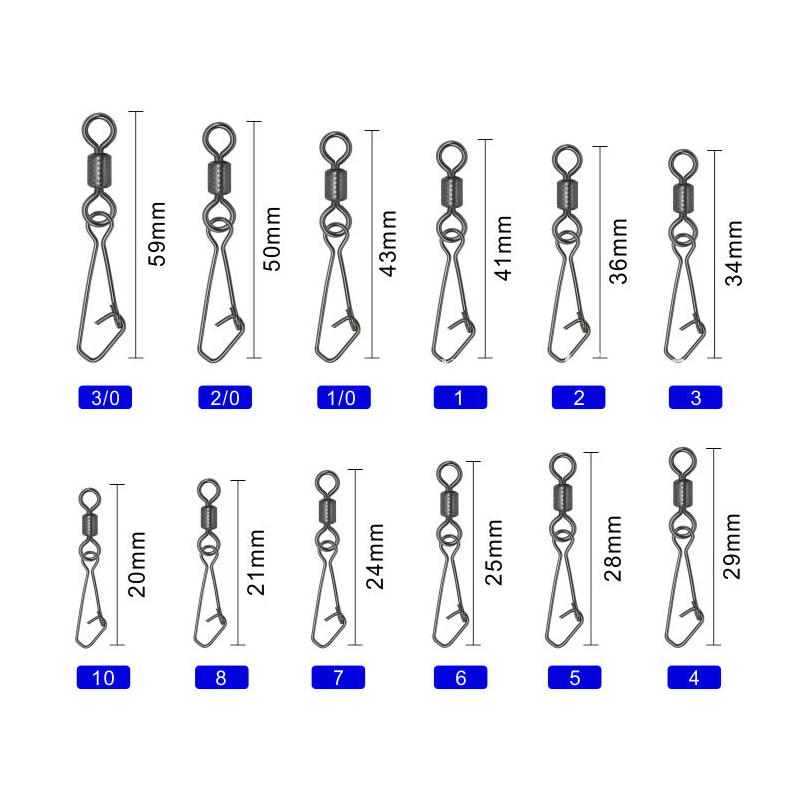 Carp Fishing Swivels Snap Rolling Swivel 3/0-10# Impressed Rolling Swivel With Inter Lock Snap Or Double Safety A Snap