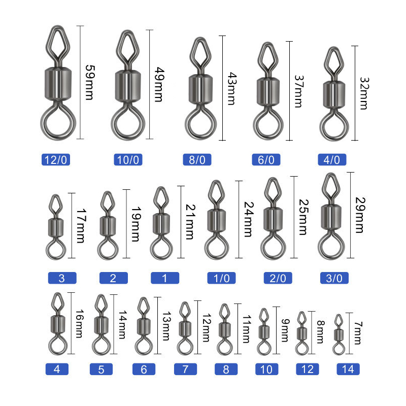 Fishing Swivels Round and Diamond Eye Rolling Swivel 12/0-14# Steel Fishing Connector for Lure Hook Carp Fishing Gear