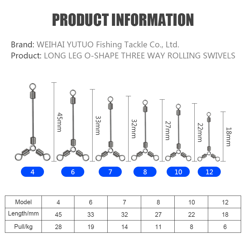 Fishing Swivels 4-12# Long Leg O-Shape Three Way Rolling Swivels Carp Fishing Connector Fishing Accessory Swivel