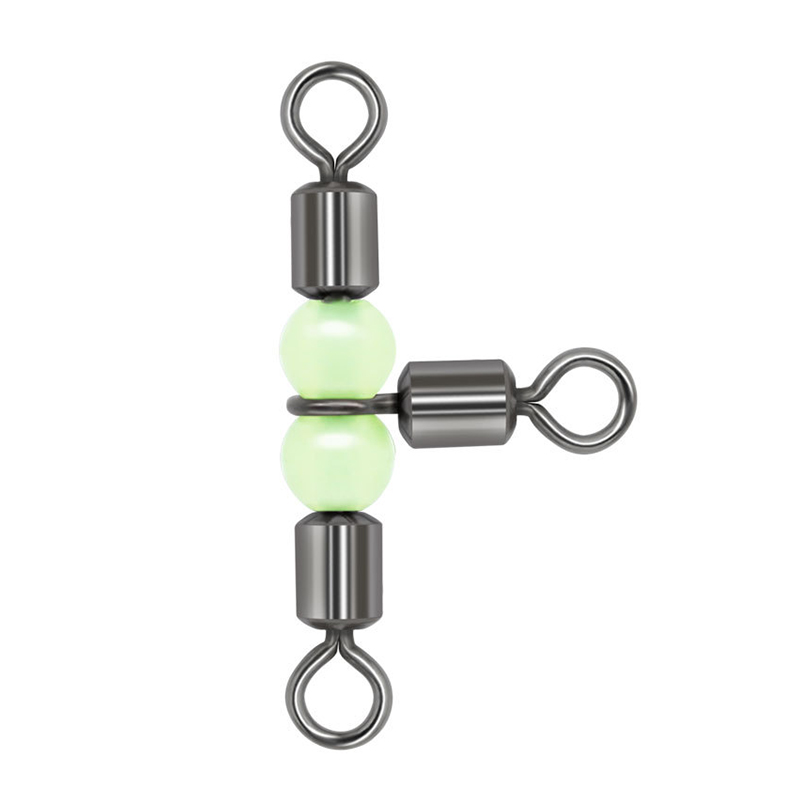 Quality Stainless Steel Cross-line Rolling Swivel With Luminous Pear Beads Fishing Connector T Swivel