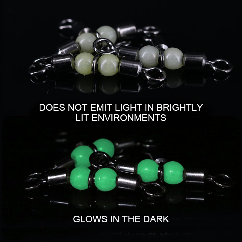 Quality Stainless Steel Cross-line Rolling Swivel With Luminous Pear Beads Fishing Connector T Swivel