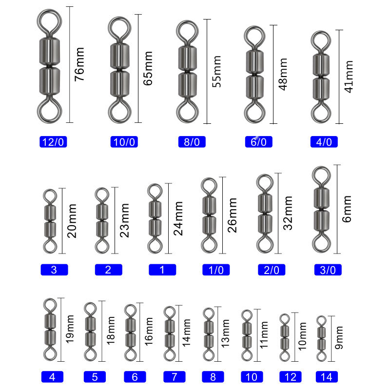 Saltwater Fishing Tackle Terminal Connectors 12/0-14# Double Rolling Swivels Dual Chain Stainless Steel Rolling Swivels