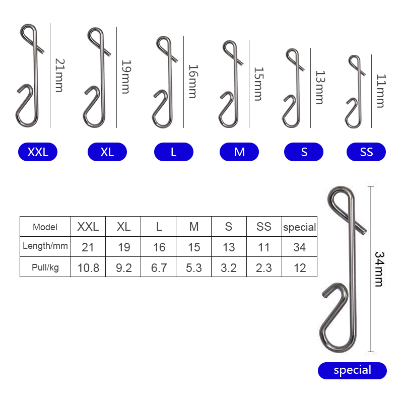 Stainless Steel Hook Fast Clip Lock Snap 6-1# Swivel Snap Hanging Snap Swivel Fishing Connector