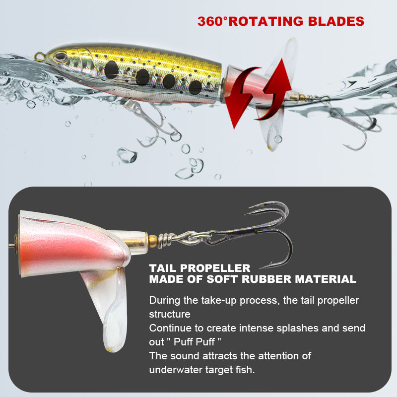 Topwater Fishing Lure Artificial Hard Plastic Bait Pencil Fishing Lures 3g/16g/36g With Rotating Spin Tail