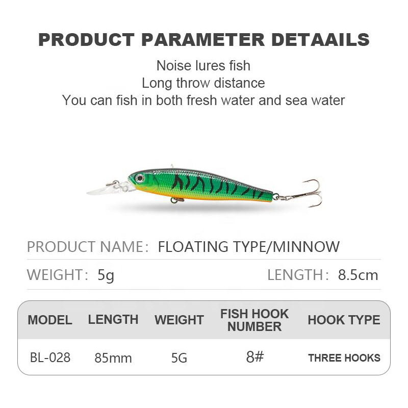 Lure Long Tongue Plate 5g 6 Color 3D Eyes Mini Plastic Hard Wobbler Artificial Bait Built-in Ring Bead