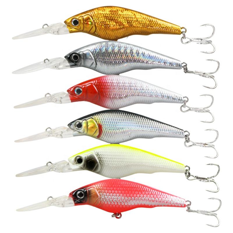 9cm 7.5g Artificial PlasticHard Baits Built-in Ring Bead 6 Colors Long Lip Minnow Bionics Fishing Lures