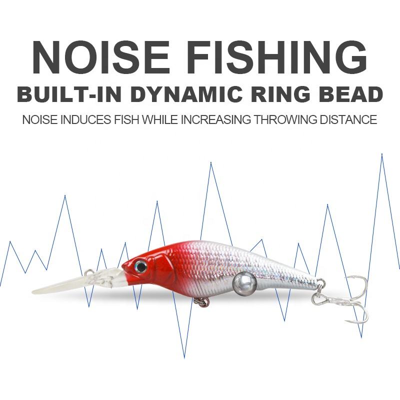 9cm 7.5g Artificial PlasticHard Baits Built-in Ring Bead 6 Colors Long Lip Minnow Bionics Fishing Lures