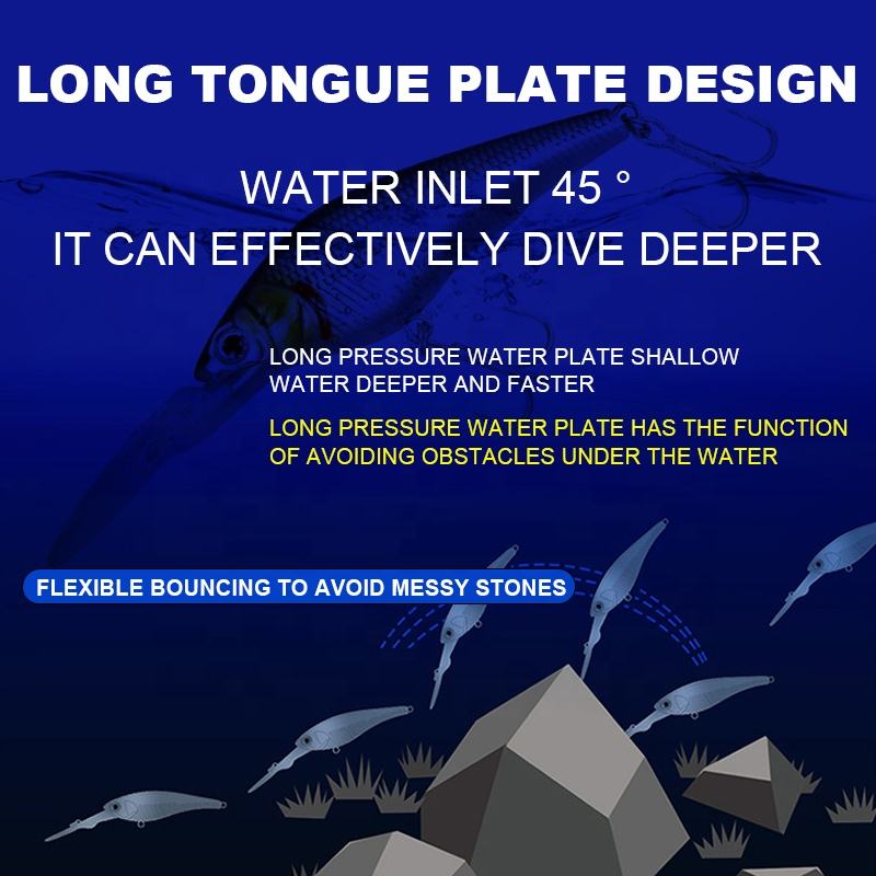 9cm 7.5g Artificial PlasticHard Baits Built-in Ring Bead 6 Colors Long Lip Minnow Bionics Fishing Lures