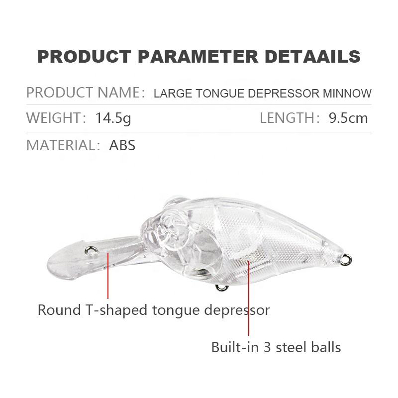 Wholesale Round T-Shaped Pressure Plate Unpainted Crankbait Blank Minnow Fishing Lure Body 9.5cm14.5g Artificial Hard Bait