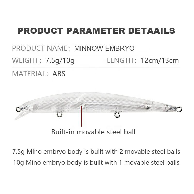 Wholesale Artificial Hard Plastic Unpainted Blank Minnow Fishing Lure Body 7.5g 10g Amazon Hot Sale