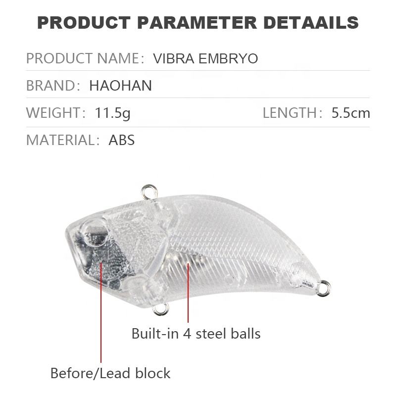 Wholesale Artificial Hard Plastic Unpainted VIB Bait 55mm 11.9g Lure Body Sinking Wobbler