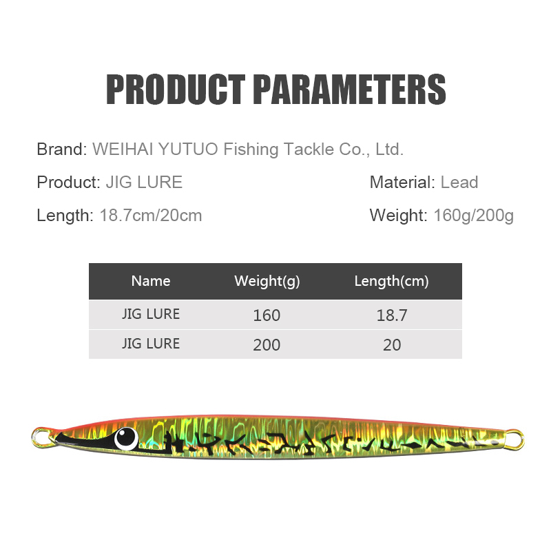 Metal Jig Lures 160g 200g Deep Sea Sinking Slow Falling Lure Peche Jigs Fishing Lures Luminous and UV Lead Jigs for Salt Water