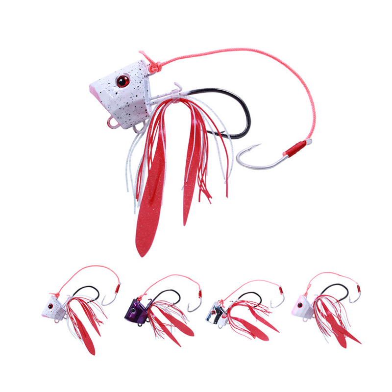 Artificial Luminous Metal Stainless Steel Big Fishing Lead Head Hooks Painted Jig Head With Silicone Skirt Single Hook