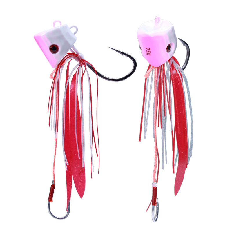 Artificial Luminous Metal Stainless Steel Big Fishing Lead Head Hooks Painted Jig Head With Silicone Skirt Single Hook
