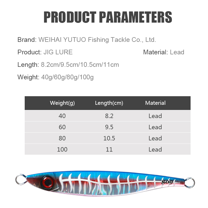 Shore Swimming Bait Sardine Jig Lure Fishing Tackle 40g 60g 80g 100g Metal Casting Bait High Light Luminous Jigging Lure