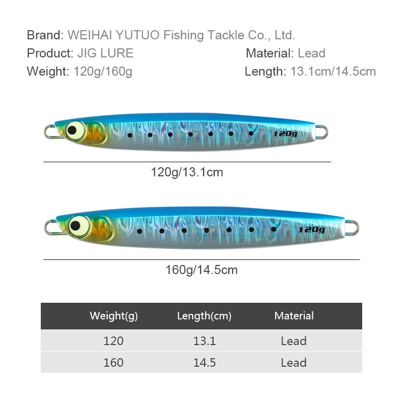 Deep Sea Speed Fishing Lure Fast Sinking Jigging Lure 120g 160g Luminous Slow Pitch Metal Jigs Lures Casting Bait