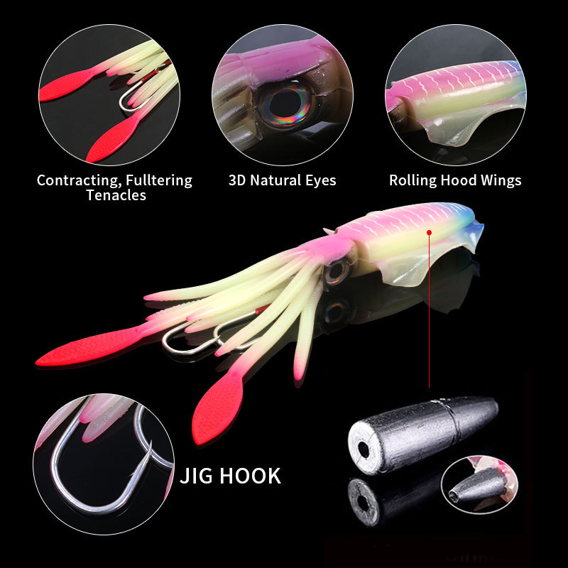 UV Luminous Bionic Squid Jig Fishing Lures 120g 150g Sea Fishing Wobbler Bait Artificial Silicone Octopus Bait